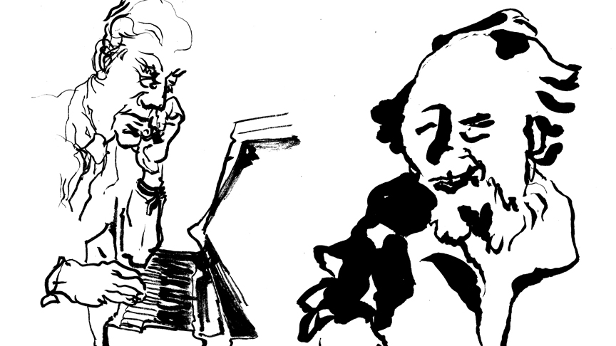 Advisors, two brush drawings by Leha Carpenter